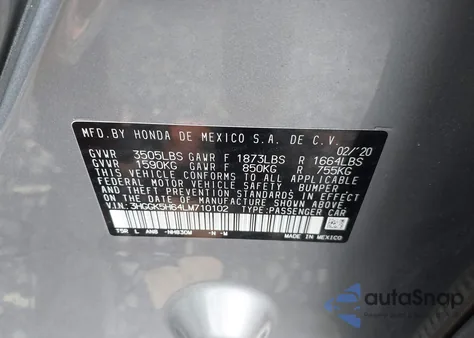 2020 Honda Fit Sport из США, поврежденный, VIN 3HGGK5H64LM710102